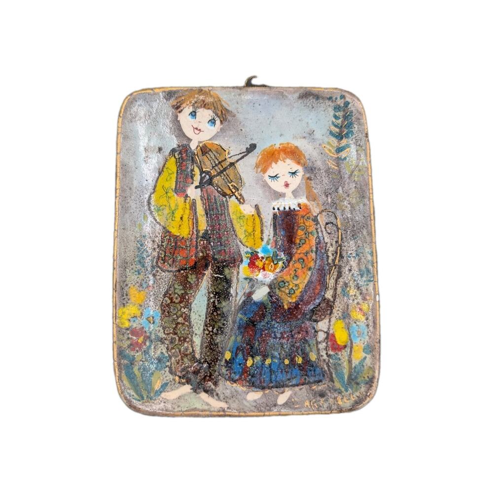 Vintage Hand Painted Italy Children Singing Zara Melle Wall Plaque